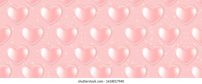 Seamless pattern with pink balloons in the shape of a heart. Romantic realistic illustration for Valentines Day and Women's Day. Vector illustration