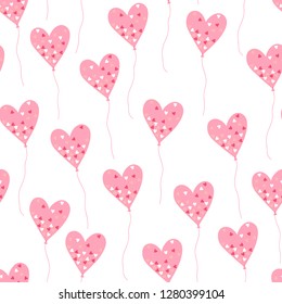 Seamless pattern with pink balloons. Valentines day.