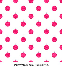 Seamless pattern of pink balls Christmas toys on a white background.