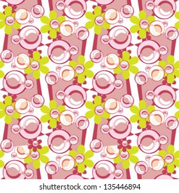 Seamless pattern of a pink beads and a cute flowers.
