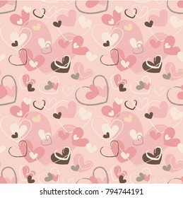 Seamless pattern with pink, beige hearts. Elegant holiday vector texture, background for valentine's day, wedding invitation, greeting cards, wallpaper, wrapping paper, scrapbooking, textile print.