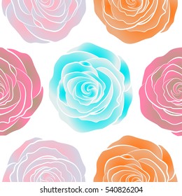 Seamless pattern with pink, beige and neutral rose flowers, vector floral illustration in vintage style.