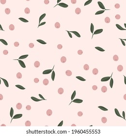 Seamless Pattern Pink Berries and Leaves for Design Vector Illustration