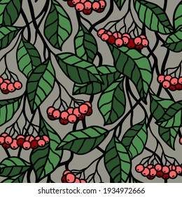 SEAMLESS PATTERN WITH PINK BERRIES ON A GRAY BACKGROUND IN VECTOR