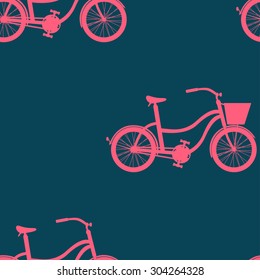 Seamless Pattern with Pink Bicycle. Vector Background.