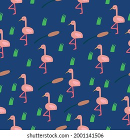 seamless pattern with pink birds. Pattern for fabric, underwear, dresses. Vector illustration in a flat style