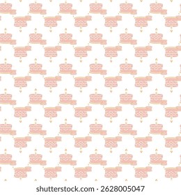 Seamless Pattern of Pink Birthday Cakes with Candles and Icing Decoration