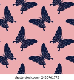 Seamless pattern of pink and black butterflies. Vector illustration in y2k style.