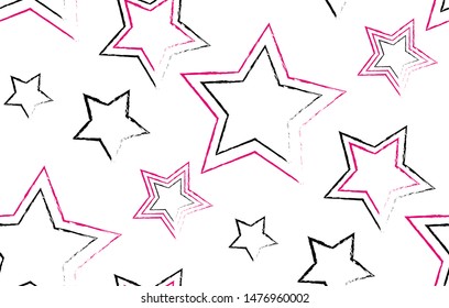 Seamless pattern with pink and black stars 