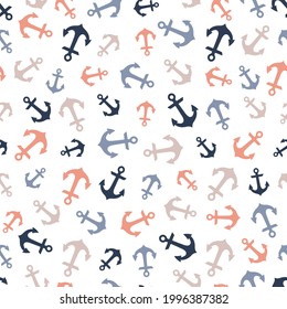 Seamless pattern with pink and blue anchors
