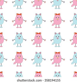 Seamless pattern of pink and blue cats.Cute cats  isolated on white background