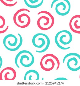 Seamless pattern with pink and blue curls on white background. Vector design for textile, backgrounds, clothes, wrapping paper, fabric and wallpaper. Fashion illustration seamless pattern.