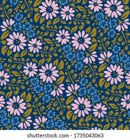 patrón transparente de flores decorativas rosas y azules 
sobre un fondo azul