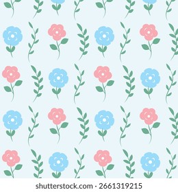 Patrón sin fisuras con flores rosas y azules - fondo floral simple para proyectos de primavera y verano