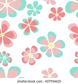 seamless pattern of pink and blue flowers on white background