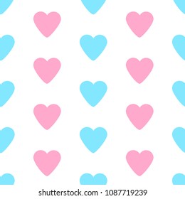 Seamless pattern from the pink and blue hearts. Vector illustration