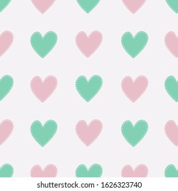 Seamless pattern with pink and blue hearts. Vector illustration.