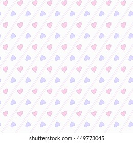 Seamless pattern with pink and blue hearts on white background