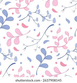 seamless pattern with pink and blue leaves