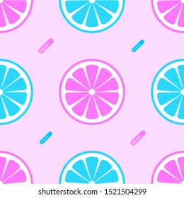 
Seamless pattern of pink and blue lemons vector illustration.