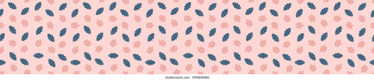Seamless pattern with pink and blue oak leaves