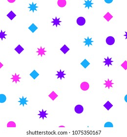 Seamless pattern. Pink, blue and purple shapes on a white background.