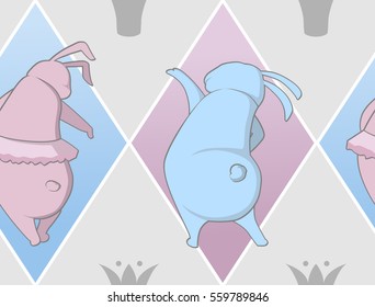 Seamless pattern with pink and blue rabbits 