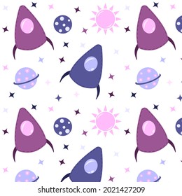  Seamless pattern with pink and blue rockets