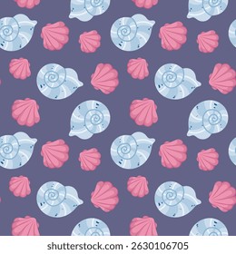 Seamless Pattern with Pink and Blue Sea Shells