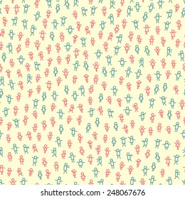 Seamless pattern with pink and blue simple little men