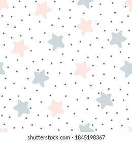   
Patrón sin foco con estrellas rosas y azules. Patrón de los niños para los textiles. Perfecto para los niños.