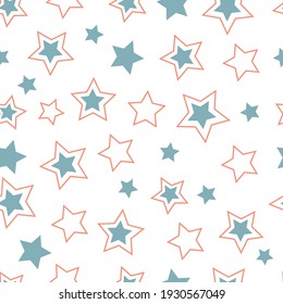 Seamless pattern with pink and blue stars