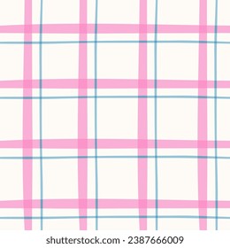 Seamless pattern with pink and blue stripes. Colorful plaid print