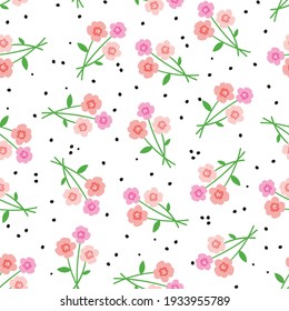 Seamless pattern with pink bouquets of flowers