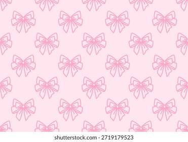 Seamless pattern with pink bow knots, gift ribbons. Trendy hair braiding accessory