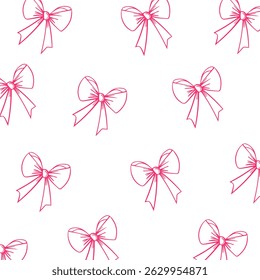 Seamless pattern pink bow on white background. Fashionable patterned background. Vector illustration.