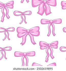 Seamless pattern with pink bow and ribbon in vintage style. Vector illustration