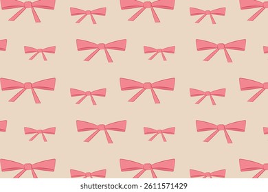 Seamless pattern with pink bows big and small. Vector illustration.