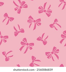 Seamless pattern of pink bows. Fashion illustration in pastel colors for children and adults. Hand drawn bow illustration for clothing t-shirts and textiles.