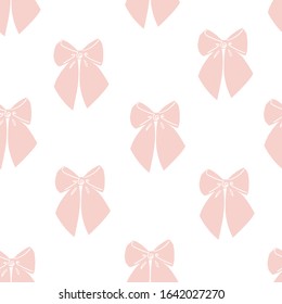 Seamless pattern with pink bows on a white background.  Cloth design, wallpaper, wrapping. Vector illustration.