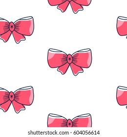 Seamless pattern with pink bows on a white background. Vector illustration.
