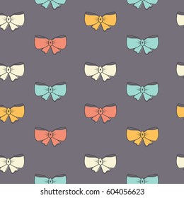 Seamless pattern with pink bows on a gray background. Vector illustration.
