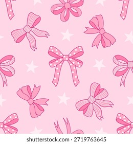 Patrón sin fisuras de arcos y estrellas rosas. Fondo estético de coqueta para el día de San Valentín, decoración de la guardería o envoltura de regalos.