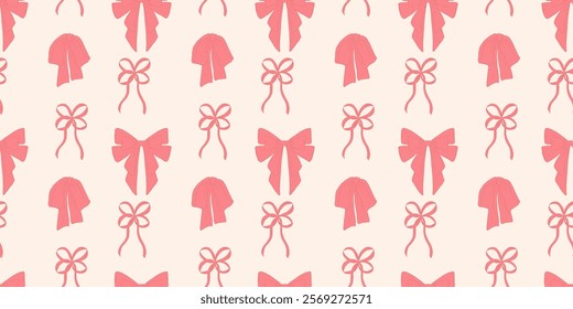 Seamless pattern pink bows in vintage style