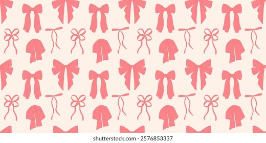 Seamless pattern pink bows in vintage style