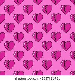 Seamless pattern with pink broken hearts. Vector graphics.