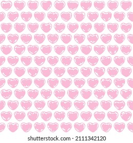Seamless pattern with pink bubbles hearts, wrapping with bubble wrap. Colored vector background.