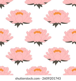 Seamless pattern with pink bud peonies on white background. Ideal for textiles, wallpapers and invitations.