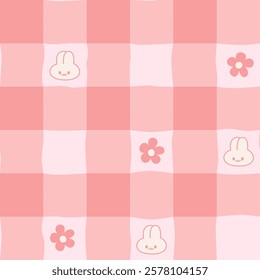 Seamless pattern of pink bunny