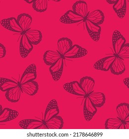 Seamless pattern with pink butteflies and pink background